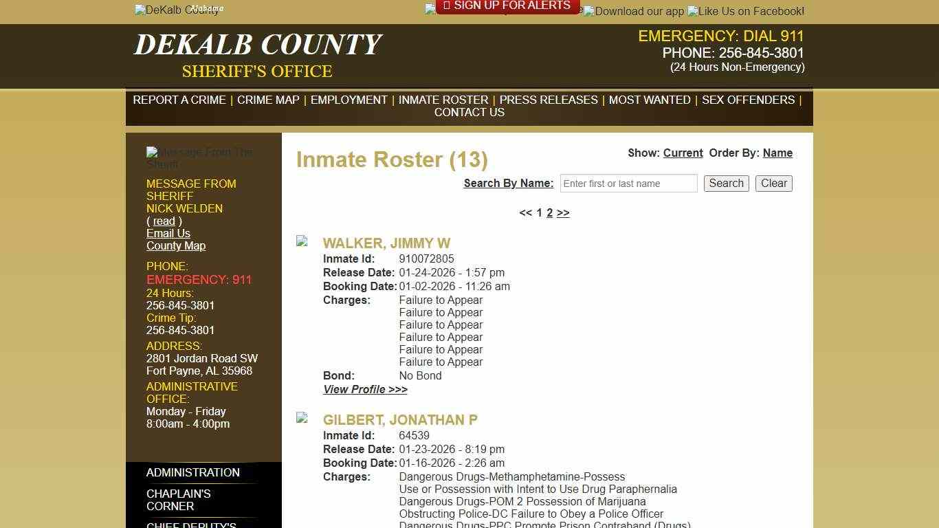 Inmate Roster - Current Inmates Booking Date Descending - DeKalb County Sheriff's Office - Fort Payne, Alabama
