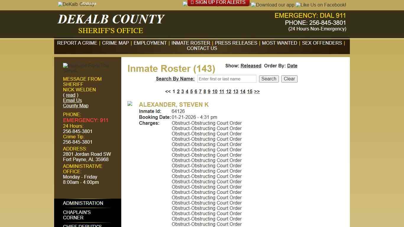 Inmate Roster - Current Inmates - DeKalb County Sheriff's Office - Fort Payne, Alabama